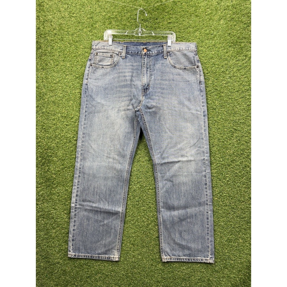 Levis 569 Jeans Mens 38x30 Loose Fit Straight Leg Blue Whisker Fade Grunge Work